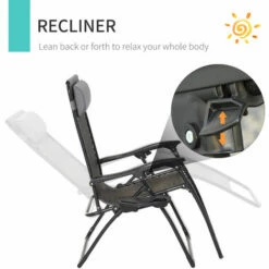 Outsunny Zero Gravity Folding Chair Metal Frame Cup Phone Holder Deck Poolside -Outsunny store 30124314 4