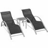 Outsunny 3 Pieces Lounge Chair Set Garden Sunbathing Chair W/ Table Black -Outsunny store 30154665 1