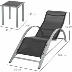 Outsunny 3 Pieces Lounge Chair Set Garden Sunbathing Chair W/ Table Black -Outsunny store 30154665 2