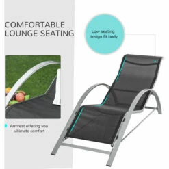 Outsunny 3 Pieces Lounge Chair Set Garden Sunbathing Chair W/ Table Black -Outsunny store 30154665 5