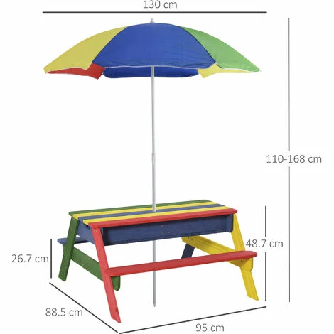 Outsunny Kids Picnic Table Set Wooden Rainbow Outdoor Parasol 95 x 88.5 x 48.7cm Outsunny Kids Picnic Table Set Wooden Rainbow Outdoor Parasol 95 X 88.5 X 48.7cm -Outsunny store 30206927 2