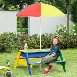 Outsunny Kids Picnic Table Set Wooden Rainbow Outdoor Parasol 95 X 88.5 X 48.7cm 4 Outsunny Kids Picnic Table Set Wooden Rainbow Outdoor Parasol 95 X 88.5 X 48.7cm -Outsunny store 30206927 3