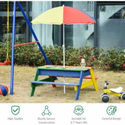 Outsunny Kids Picnic Table Set Wooden Rainbow Outdoor Parasol 95 X 88.5 X 48.7cm 5 Outsunny Kids Picnic Table Set Wooden Rainbow Outdoor Parasol 95 X 88.5 X 48.7cm -Outsunny store 30206927 4