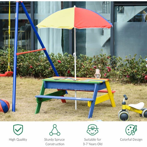 Outsunny Kids Picnic Table Set Wooden Rainbow Outdoor Parasol 95 x 88.5 x 48.7cm Outsunny Kids Picnic Table Set Wooden Rainbow Outdoor Parasol 95 X 88.5 X 48.7cm -Outsunny store 30206927 4