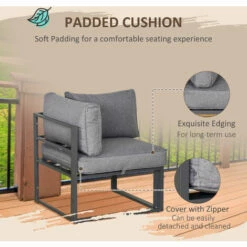 Outsunny 5 Piece Garden Conversation Set 2 Footstools End Table With Cushions -Outsunny store 30206986 4