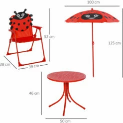 Outsunny Kids Folding Picnic Table Chair Set Ladybug Pattern Outdoor W/ Parasol -Outsunny store 30321527 2