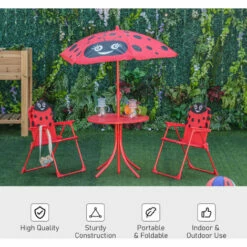 Outsunny Kids Folding Picnic Table Chair Set Ladybug Pattern Outdoor W/ Parasol -Outsunny store 30321527 4