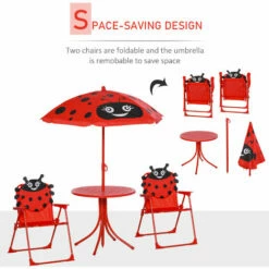Outsunny Kids Folding Picnic Table Chair Set Ladybug Pattern Outdoor W/ Parasol -Outsunny store 30321527 5