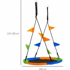 Outsunny Saucer Tree Swing Metal Tube Adjustable Rope Garden Blue Green Orange -Outsunny store 30349667 2
