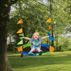 Outsunny Saucer Tree Swing Metal Tube Adjustable Rope Garden Blue Green Orange -Outsunny store 30349667 3