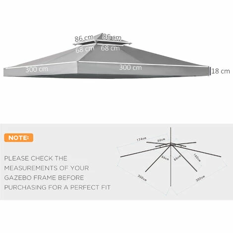 Outsunny 3(m) 2 Tier Garden Gazebo Top Cover Replacement Canopy Roof Deep Grey 4 Outsunny 3(m) 2 Tier Garden Gazebo Top Cover Replacement Canopy Roof Deep Grey - Image 2