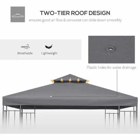 Outsunny 3(m) 2 Tier Garden Gazebo Top Cover Replacement Canopy Roof Deep Grey 6 Outsunny 3(m) 2 Tier Garden Gazebo Top Cover Replacement Canopy Roof Deep Grey - Image 4