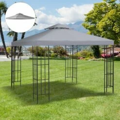 Outsunny 3(m) 2 Tier Garden Gazebo Top Cover Replacement Canopy Roof Light Grey -Outsunny store 30349685 3