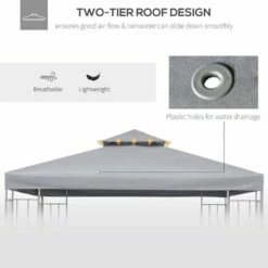 Outsunny 3(m) 2 Tier Garden Gazebo Top Cover Replacement Canopy Roof Light Grey -Outsunny store 30349685 4