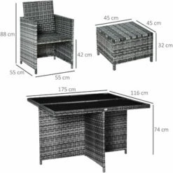 Outsunny Rattan Dining Set Garden Furniture Cube Table Chair Stool Cushion Seat -Outsunny store 30349699 2