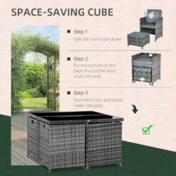 Outsunny Rattan Dining Set Garden Furniture Cube Table Chair Stool Cushion Seat -Outsunny store 30349699 4