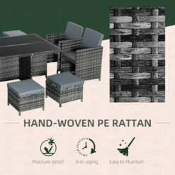 Outsunny Rattan Dining Set Garden Furniture Cube Table Chair Stool Cushion Seat -Outsunny store 30349699 5