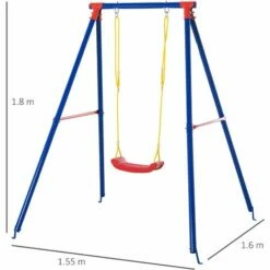 Outsunny Metal Swing Set W/ Adjustable Rope A-Frame Stand Outdoor Playset -Outsunny store 30357760 2