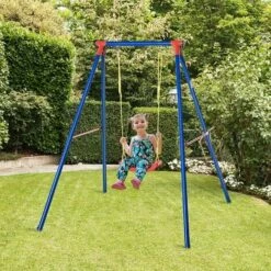 Outsunny Metal Swing Set W/ Adjustable Rope A-Frame Stand Outdoor Playset -Outsunny store 30357760 3