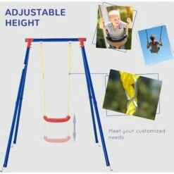Outsunny Metal Swing Set W/ Adjustable Rope A-Frame Stand Outdoor Playset -Outsunny store 30357760 4