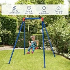 Outsunny Metal Swing Set W/ Adjustable Rope A-Frame Stand Outdoor Playset -Outsunny store 30357760 5