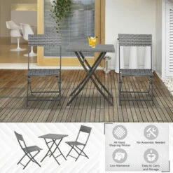 Outsunny 3 Pcs Metal & Rattan Frame Bistro Set W/ Table Chairs Garden Furniture 5 Outsunny 3 Pcs Metal & Rattan Frame Bistro Set W/ Table Chairs Garden Furniture -Outsunny store 30357788 4