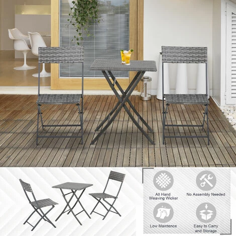 Outsunny 3 Pcs Metal & Rattan Frame Bistro Set w/ Table Chairs Garden Furniture Outsunny 3 Pcs Metal & Rattan Frame Bistro Set W/ Table Chairs Garden Furniture -Outsunny store 30357788 4