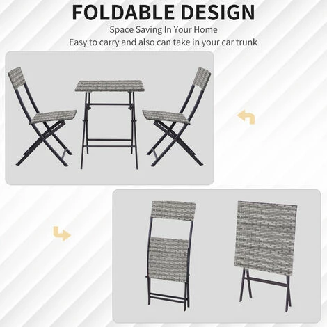 Outsunny 3 Pcs Metal & Rattan Frame Bistro Set w/ Table Chairs Garden Furniture Outsunny 3 Pcs Metal & Rattan Frame Bistro Set W/ Table Chairs Garden Furniture -Outsunny store 30357788 5