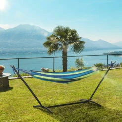 Outsunny 294 X 117cm Hammock With Metal Stand Carrying Bag 120kg Green Stripe -Outsunny store 30357794 3