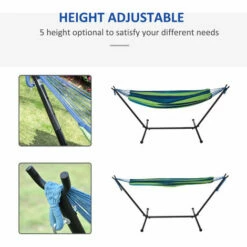 Outsunny 294 X 117cm Hammock With Metal Stand Carrying Bag 120kg Green Stripe -Outsunny store 30357794 4