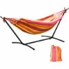 Outsunny 294 X 117cm Hammock With Metal Stand Carrying Bag 120kg Red Stripe -Outsunny store 30357796 1
