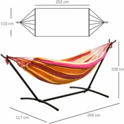 Outsunny 294 X 117cm Hammock With Metal Stand Carrying Bag 120kg Red Stripe -Outsunny store 30357796 2