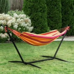 Outsunny 294 X 117cm Hammock With Metal Stand Carrying Bag 120kg Red Stripe -Outsunny store 30357796 3