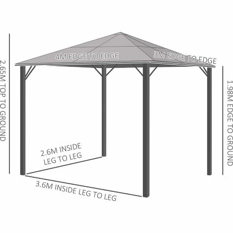 Outsunny 4 x 3(m) Polycarbonate Hardtop Gazebo with Aluminium Frame and Curtains Outsunny 4 X 3(m) Polycarbonate Hardtop Gazebo With Aluminium Frame And Curtains -Outsunny store 30357819 2