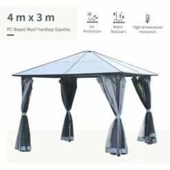 Outsunny 4 X 3(m) Polycarbonate Hardtop Gazebo With Aluminium Frame And Curtains 5 Outsunny 4 X 3(m) Polycarbonate Hardtop Gazebo With Aluminium Frame And Curtains -Outsunny store 30357819 4