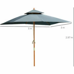 Outsunny 3m Wood Square Patio Umbrella Garden Market Parasol Sunshade Grey -Outsunny store 30441840 2