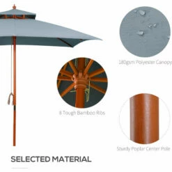 Outsunny 3m Wood Square Patio Umbrella Garden Market Parasol Sunshade Grey -Outsunny store 30441840 4