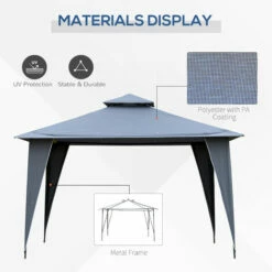 Outsunny 3.45x3.45m Side-Less Outdoor Canopy Gazebo 2-Tier Roof Steel Frame Grey -Outsunny store 30441847 4
