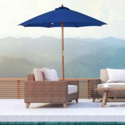 Outsunny 2.5m Wooden Garden Parasol Outdoor Umbrella Canopy W/ Vent Blue -Outsunny store 30441861 3