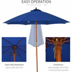 Outsunny 2.5m Wooden Garden Parasol Outdoor Umbrella Canopy W/ Vent Blue -Outsunny store 30441861 4