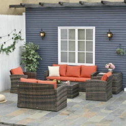 Outsunny 6 PCS Patio Rattan Sofa Set Conversation Furniture W/ Storage & Cushion -Outsunny store 30441882 3