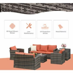Outsunny 6 PCS Patio Rattan Sofa Set Conversation Furniture W/ Storage & Cushion -Outsunny store 30441882 4