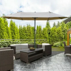 Outsunny 4.6M Garden Patio Umbrella Canopy Parasol Sun Shade W/ Base Khaki 4 Outsunny 4.6M Garden Patio Umbrella Canopy Parasol Sun Shade W/ Base Khaki -Outsunny store 30495366 3