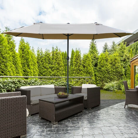 Outsunny 4.6M Garden Patio Umbrella Canopy Parasol Sun Shade w/ Base Khaki Outsunny 4.6M Garden Patio Umbrella Canopy Parasol Sun Shade W/ Base Khaki -Outsunny store 30495366 3