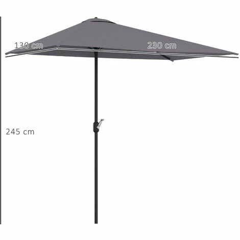 Outsunny 2.3m Garden Balcony Half Round Umbrella Metal Parasol Umbrella Grey Outsunny 2.3m Garden Balcony Half Round Umbrella Metal Parasol Umbrella Grey -Outsunny store 30637010 2