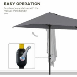Outsunny 2.3m Garden Balcony Half Round Umbrella Metal Parasol Umbrella Grey 6 Outsunny 2.3m Garden Balcony Half Round Umbrella Metal Parasol Umbrella Grey -Outsunny store 30637010 5
