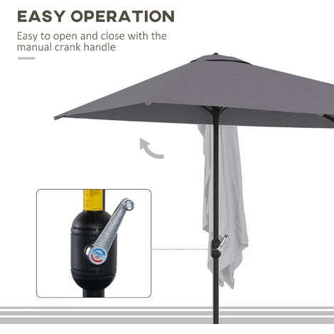 Outsunny 2.3m Garden Balcony Half Round Umbrella Metal Parasol Umbrella Grey Outsunny 2.3m Garden Balcony Half Round Umbrella Metal Parasol Umbrella Grey -Outsunny store 30637010 5