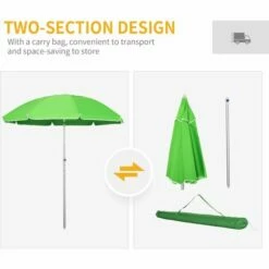 Outsunny 1.96m Arced Beach Umbrella 3-Angle Canopy W/ Aluminium Frame Bag Green -Outsunny store 30637082 5