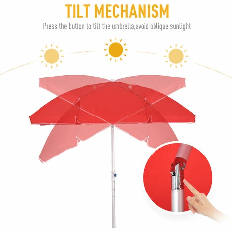 Outsunny 1.96m Arced Beach Umbrella 3-Angle Canopy W/ Aluminium Frame Bag Red 6 Outsunny 1.96m Arced Beach Umbrella 3-Angle Canopy W/ Aluminium Frame Bag Red - Image 4