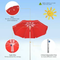 Outsunny 1.96m Arced Beach Umbrella 3-Angle Canopy W/ Aluminium Frame Bag Red 11 Outsunny 1.96m Arced Beach Umbrella 3-Angle Canopy W/ Aluminium Frame Bag Red -Outsunny store 30637094 5